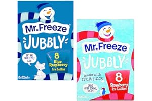KHUDADAD Mr. Freeze Jubbly Ice Lollies Strawberry & Blue Raspberry 8 x 62ml Each, Total 16 Ice Lollies - Family Pack