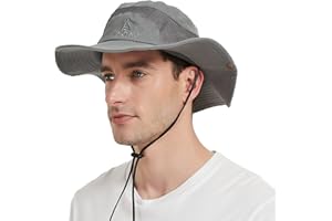 BIGOCO Sombrero de Hombre para El Sol - Pescador Safari Protección UV, Trekking Malla Algodon, Ala Ancha Explorador