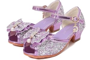 Eleasica Fille Chaussures de Princesse Elsa Reine des Neiges Sandales pour Enfant Chaussures pour Déguisement Talon Haut Bloc Bout Ouvert Antidérapant Chaussures pour Soirée Carnaval Cadeau