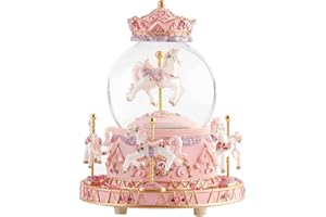 MS. WENNY Carousel Horses Music Box Snow Globe with Changeable Lights Unicorn Musical Gift for Women Kids Girls Mom Daughter Wife Girlfriend Birthday Anniversary Plays Castle in the sky