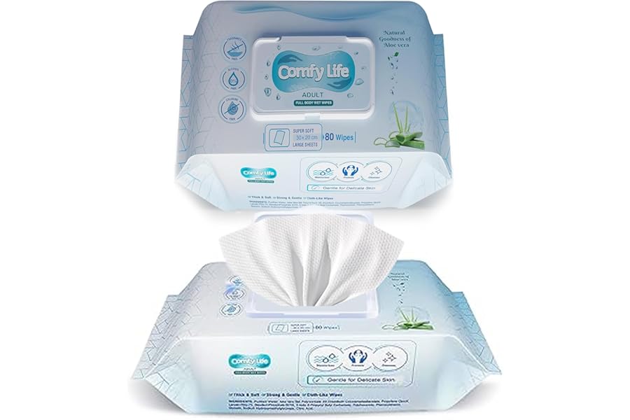 Comfy Life Premium Full Body Cleansing Wet Wipes For Adults - Large Luxury Fresh-feel Rinse-free Fragrance-free Bed Bath Intimate-care Soft Sheets (1 Pack (80 Wipes)