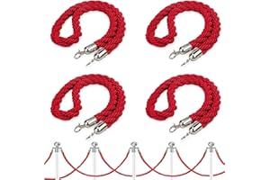 XINLTC Corde de Barrières Rouge, 4 Pièc - L150 x D3cm - Corde de Barrière Diviseur de Files d'Attente Rouge avec Argent Crochets, pour Hôtel Restaurant Cinema Bâtiments Publics Contrôle des Foules