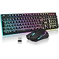 RedThunder K10 Wireless Gaming Keyboard and Mouse Set, French AZERTY, LED Backlight 3800 mAh Rechargeable Batteries, Anti-Gho