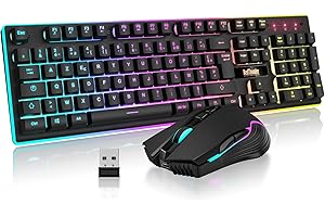 RedThunder K10 Ensemble Clavier et Souris Gaming sans Fil, AZERTY FRANÇAIS, Rétroéclairage LED 3800mAh Batteries Rechargeables, Clavier USB Anti-ghosting + Souris 7D 3200DPI pour PC Gamer Xbox(Noir)