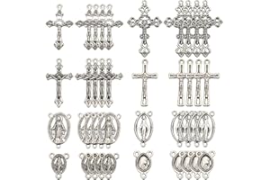 SUNNYCLUE 1 boîte de 80 breloques en forme de croix chapelet en argent - 8 styles - Crucifix - Style tibétain - En alliage - Bijoux, colliers, loisirs créatifs