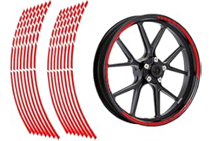‎ARTGHJL ARTGHJL Felgenaufkleber, Felgenrandaufkleber, Felgenrandaufkleber Komplettset, Reflective Wheel Felgen Streifen Aufkleber, für Motorrad Fahrrad Auto Motorradaufkleber Komplettset, Rot