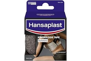 ‎HANSAPLAST Hansaplast Kinesiologie Tape, wasserfestes Sport Tape lindert Muskelschmerzen und fördert die Durchblutung*, Kinesio Tape bietet Unterstützung für Gelenke und Muskeln*, 1 Rolle, Schwarz