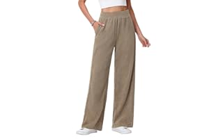 HMIYA Cordhose Damen Weites Bein Herbst Bequeme Stoffhose Locker Palazzo Hose Hohe Taille Freizeithose mit Taschen