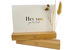 DwieDeko® Kartenhalter groß Holz 2er Set schwarzes Herz - Trockenblumen Deko - Fotogeschenke beste Freundin - Geschenke für Frauen - Tischkartenhalter Affirmationskarten - Danke Geburtstag Erwachsene