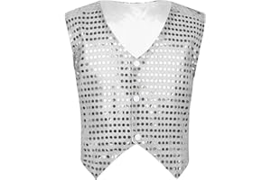 TTAO Gilet A Paillettes Enfant Garçon Haut de Danse Jazz Ballet Soirée Chemise Veston Brillant Mariage Cérémonie Top de Danse Performance Carnaval 7-14 Ans