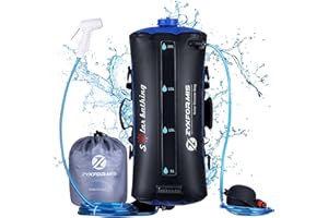 Zyxformis Bolsa de TPU portátil con energía solar de 12 l/20 l con manguera extraíble larga, bomba de pie, boquilla de ducha, pantalla de temperatura, ligera, para senderismo, escalada, bolsa de baño