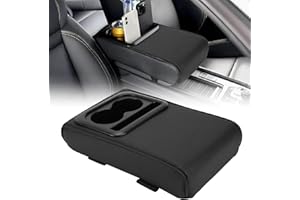 WODHMIEY Coussin d'accoudoir de console centrale en cuir synthétique, ajustement universel pour voitures, SUV, camions avec porte-gobelet, empêche la fatigue des bras pour les longs trajets (noir)