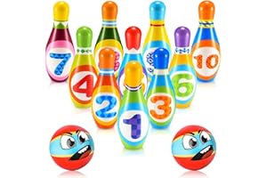 HATFRYF Bowling Set Kids, Educational Bowling Set with 10 Bowling Pins and 2 Balls, Skittles Game for Kids Early Development Indoor, Outdoor Games Set, Montessori Toy for 3-6 Year Old, Children's Gifts