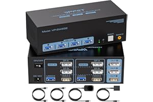 CMSTEDCD USB 3.0 HDMI+2 Displayport KVM Switch 3 Monitors 2 Computers 8K@60Hz/4K@120Hz KVM Swticher Monitor Switch for 2 Computers Share Multi Monitor and 4 USB Devices 12V/1A DC Power Supply Included
