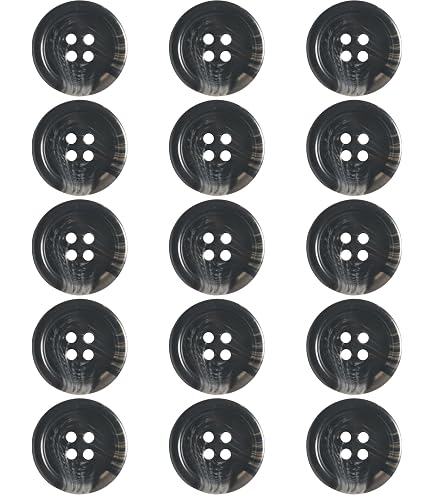 Set di 6 splendidi bottoni a forma di corno, 4 fori, le venature visibili, colore marrone caldo, l?ger, curvo, 15?mm o 23?mm - 15 mm