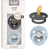 BIBS Colour Dummy, 0-6 Months, Pack of 2, Anatomical Teat, Iron/Baby Blue | Natural Rubber Latex | Size 1 | BPA Free
