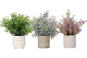 YVONNEYI 3Pcs Artificial Plants Indoor, Faux Plants for Indoors, Small Fake Plants Mini Greenery for Home Bathroom Kitchen Office Room Shelf Decor