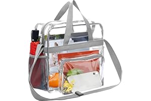 EXIN DEHCEN Borsa Trasparente, PVC Borsa Trasparente Grande con Tasche Donna Approvata Dallo Stadio per la Palestra, per Il Lavoro, per I Giochi Sportivi e Concerti (Grigio)