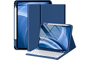 drivego Keyboard Casefor iPad A16 11th/10th Genration (2025/2022 11/10.9 Inch) with Pencil Holder, Anti-fall Keycaps Detachable Bluetooth Keyboard Cover for iPad 10/11, QWERTY UK Layout, NavyBlue
