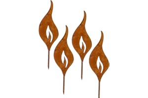 ‎STORM'S GARTENZAUBEREIEN Storm's Gartenzaubereien Rost Flammen - Kerzenflamme 18,5cm 4er Set Birkenstammdeko zu Weihnachten aus Edelrost