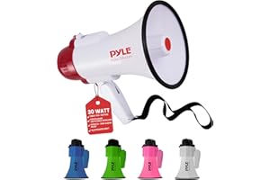 Pyle Megafon 30W mit Sirene & Mikrofon, Weiß Faltbares Megaphone für Kinder & Erwachsene, Lautsprecher für Fußball, Events, Notfälle