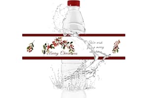 URROMA 50 Etichette per Bottiglie d'Acqua con Agrifoglio Rosso, Adesivi per Bottiglie d'Acqua, Impermeabili, per Decorazioni Natalizie