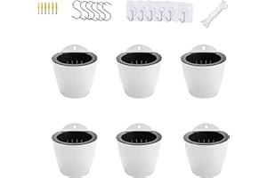 ORIMERC 6 Pack Self Watering Plant Pots Wall Hanging Basket Over Fence Planters Vertical Garden Hang Plastic Container Indoor Outdoor for Plants Flowers Succulent Living Herbs Holder White Large
