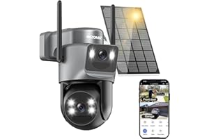 BEZOMIZ 8MP Caméra Surveillance WiFi Extérieure à Double Objectif,2.4G/5GHz Caméra 2-In-1,Détection Humaine avec Panneau Solaire,Suivi Automatique,Vision Nocturne Couleur,Étanche,Audio Bidirectionnel,360°PTZ