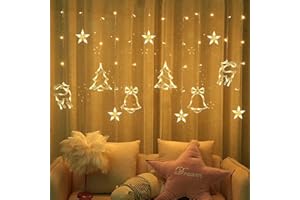 Kaliwa Decoracion Navidad Cortina de Luces Pilas128 LED Guirnalda Luces Interior y Exterior IP44 Impermeable【Clase Energética A+++】(Blanco Cálido, 3,5M)