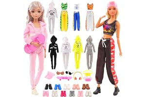 Miunana 16 ubrań dla lalek, 4 ubrania, 12 akcesoriów, buty, okulary, deskorolka, akcesoria dla lalek, stroje dla lalek 30 cm, dla dziewczynek