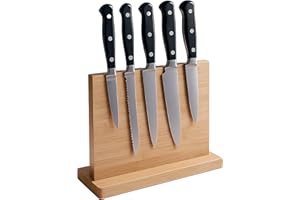 ‎RELAXDAYS Relaxdays Magnetyczny uchwyt na noże, dwustronny, bambusowy, wys. x szer. x gł.: 22 x 30 x 10 cm, do ostrzy do 20 cm, naturalny, żelazny