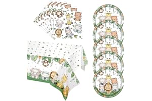 UYUYong Jungle Safari Theme Party Tableware Set 40 Pcs Jungle Plates and Napkins +Jungle Tablecloth for Baby Shower Boy Birthday Jungle Theme Party Decorations -Safety Material