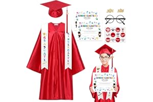 Alaiyaky Kids Graduation Cap and Gown, Preschool Graduation Robe Graduation Gown with Graduation Hat Tassel Card Sash Stickers Glasses, Graduation Gown for Kids Class of 2024 Ceremony