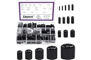 Swpeet Assortiment de 496 embouts en caoutchouc vinyle noir, 17 tailles 1,5 mm-20 mm, capuchons de protection flexibles pour tige de tube en métal
