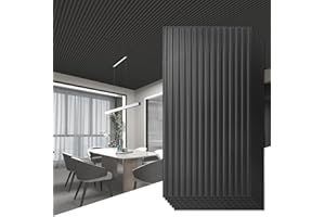 Art3d Lot de 12 panneaux muraux 3D à lattes pour décoration murale intérieure, carreaux de plafond décoratifs en PVC, 61 x 122 cm, Noir