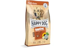 HAPPY CAT Happy Dog 60517 – NaturCroq Rind & Reis – Trockenfutter mit heimischen Kräutern für ausgewachsene Hunde – 15 kg Inhalt