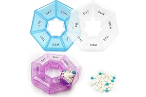 LUCKNIGHT Pudełko na tabletki 7 dni, 3 sztuki dozownika tabletek, tygodniowe przechowywanie leków, kieszonkowe pudełko na lekarstwa, 7 przegródek tygodniowych na tabletki z 7 przegródkami na leki, suplementy