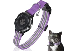 JIARUI AirTag Katzenhalsband, Integriertes Kätzchenhalsband mit 100% Wasserdichtem AirTag Halter, Schalldichtes, Reflektierendes GPS Katzen Halsband mit Apple Air Tag Hülle für Kätzchen, Welpen (Lila,XS)