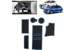 BSTW pour Peugeot 208 E-208 2020-2024 2025 (Automatique) Tapis Antidérapants pour Peugeot 208 GT Line Tapis en Caoutchouc pour Console Centrale, Porte Verres, Rainure de Porte (Bleu)