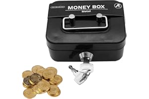 FENGQQKJ Cassetta portavalori chiudibile, piccola scatola con chiusura a fessura, scatola per ricevute, colore nero, con 2 chiavi per riporre monete, monete