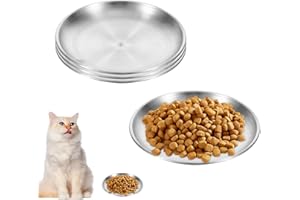 QIURUOO Pack of 4 Flat Stainless Steel Metal Cat Feeding Bowl for Cats, Dogs, Drinking, Feeding, Anti-Knock Cat Bowl, Easy to Clean (14 cm)