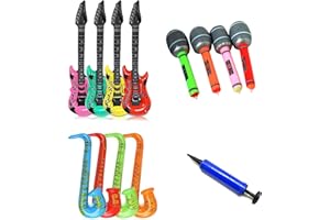 Orssmigs 13 Piezas Guitarra Hinchable Rock Guitarra Inflable Música Micrófonos Inflables Instrumentos Musicales Inflables Guitarra Juguete para Fiestas Temática (Color al Azar)