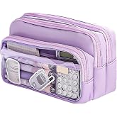 FOSDICK School Pencil Case with 4 Compartments, Large Capacity Aesthetic Pencil Case, Makeup Bag for Girls, Pencil Case for O