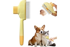 YIMEIZHIGUANG Self Cleaning Cat Comb with One-Touch Release Button & Stainless Steel Teeth | Tangle Free Grooming for Shedding & Matted Fur, Gentle Massage Deshedding Brush for Short & Long Haired Cats and Dogs