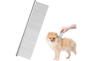 LEFEIRR Stainless Steel Dog Comb for Dogs Cats Pet Grooming Comb for Removing Tangles and Knots, Rounded Teeth Dog Comb for Large, Medium and Small Pets (19 x 5 cm)