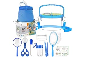 GmeDhc Kit Explorador Niños, Kit Cazabichos con Lupa, Pinzas, Porta-Insectos, Caja de Observación de Insectos, Red de Captura, Mochila, Regalo para niños de 3 a 10 años