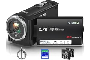 Delmodes Videokamera 2.7K 56MP Camcorder 16X Digitalzoom Vlogging Camera mit LED-Fülllicht für YouTube, 2.8" LCD Bildschirm Camcorder mit 32 GB SD-Karte, 2 Batterien