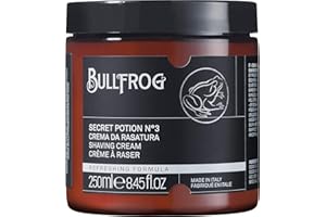 Bullfrog Crema da Rasatura Secret Potion N.3 "Refreshing" 250ml - Ammorbidisce la Barba - Lascia la Pelle Fresca e Liscia - Note Marine, Legnose e Ambrate - Made in Italy