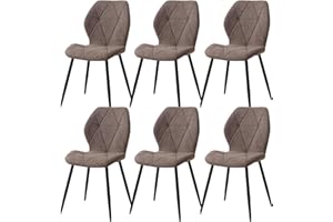 GrandCA HOME Set di 6 Sedie da Pranzo, Sedie da Pranzo Imbottite, Sedie da Cucina Nordiche con Gambe in Metallo, Cuscini in Tessuto a Rombi, Marrone-R