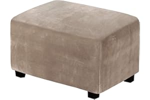 GEBIN Velluto Copri Pouf Elasticizzato, Copridivano, Rttangolare Copri Pouf Poggiapiedi, Copri Pouf Divano Copri Pouf Rett (Taupe,Large)